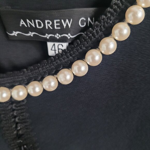 NEW ANDREW GN Faux Pearl-Embellished Crepe Midi Dress Black Size 12 - Picture 6 of 9